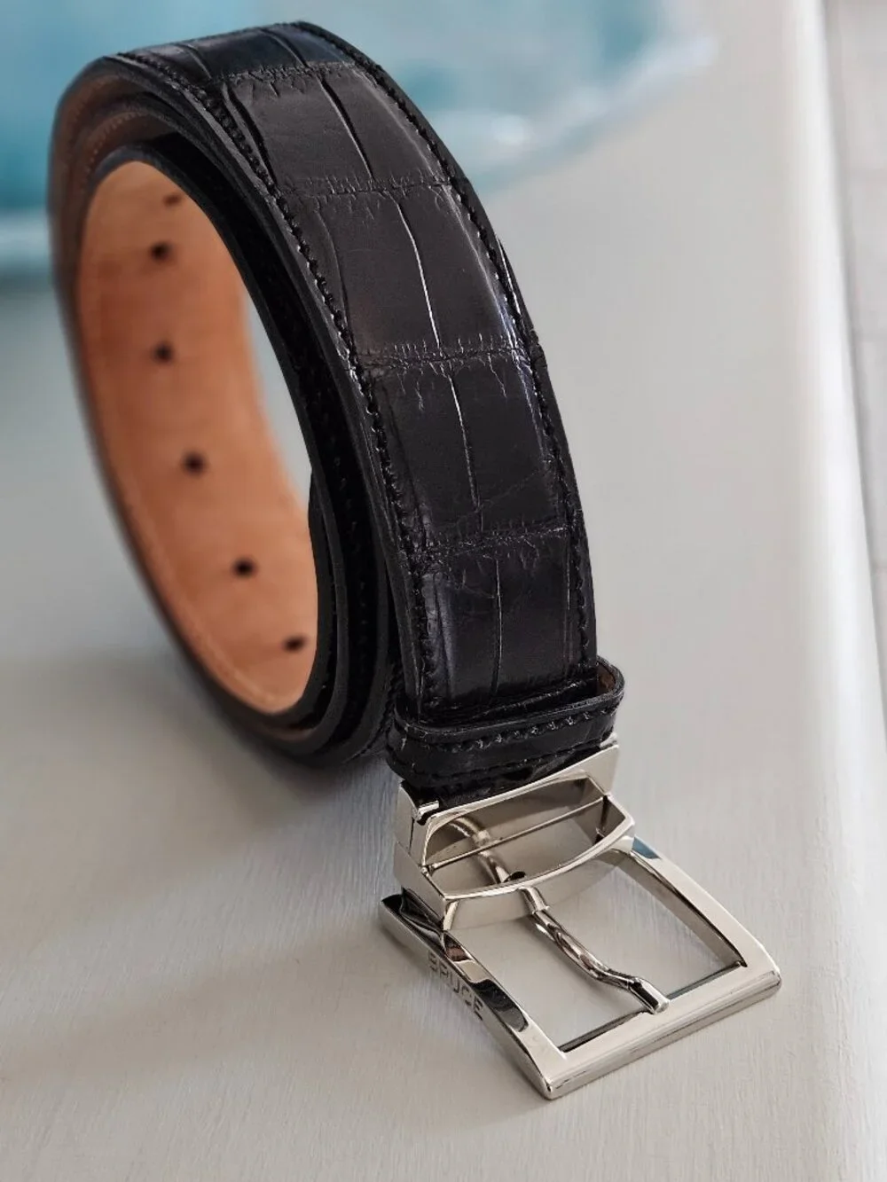 Rene Mancini Milano Italy Men Black Leather belt size 5/115 camel inside